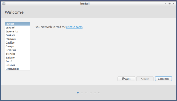 Pemilihan bahasa instalasi Lubuntu 16.04